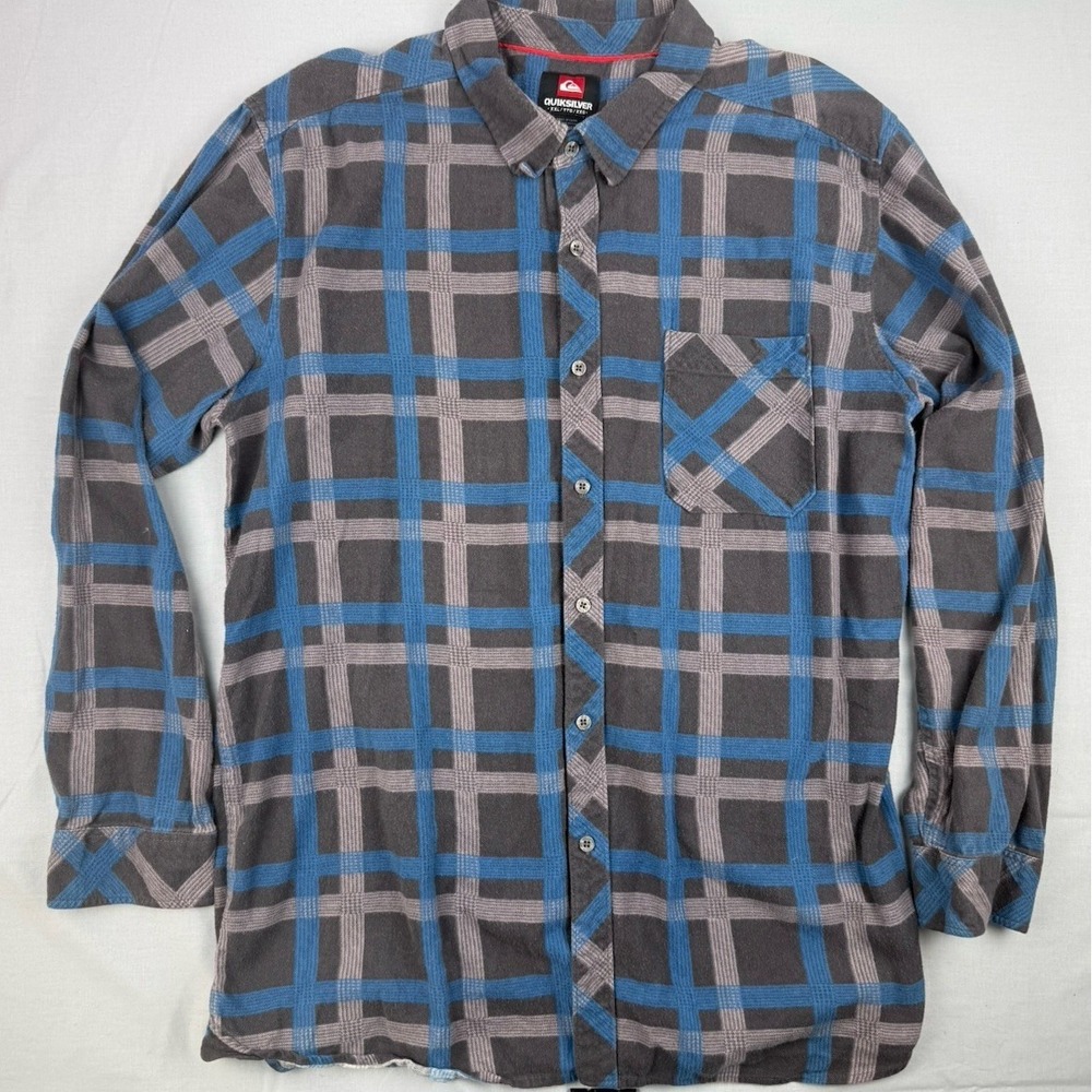 Quiksilver Plaid Flannel Shirt XXL Blue Gray Skate Surf Grunge Y2K
